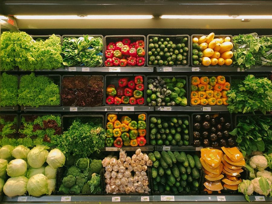 Fresh produce on supermarket shelves